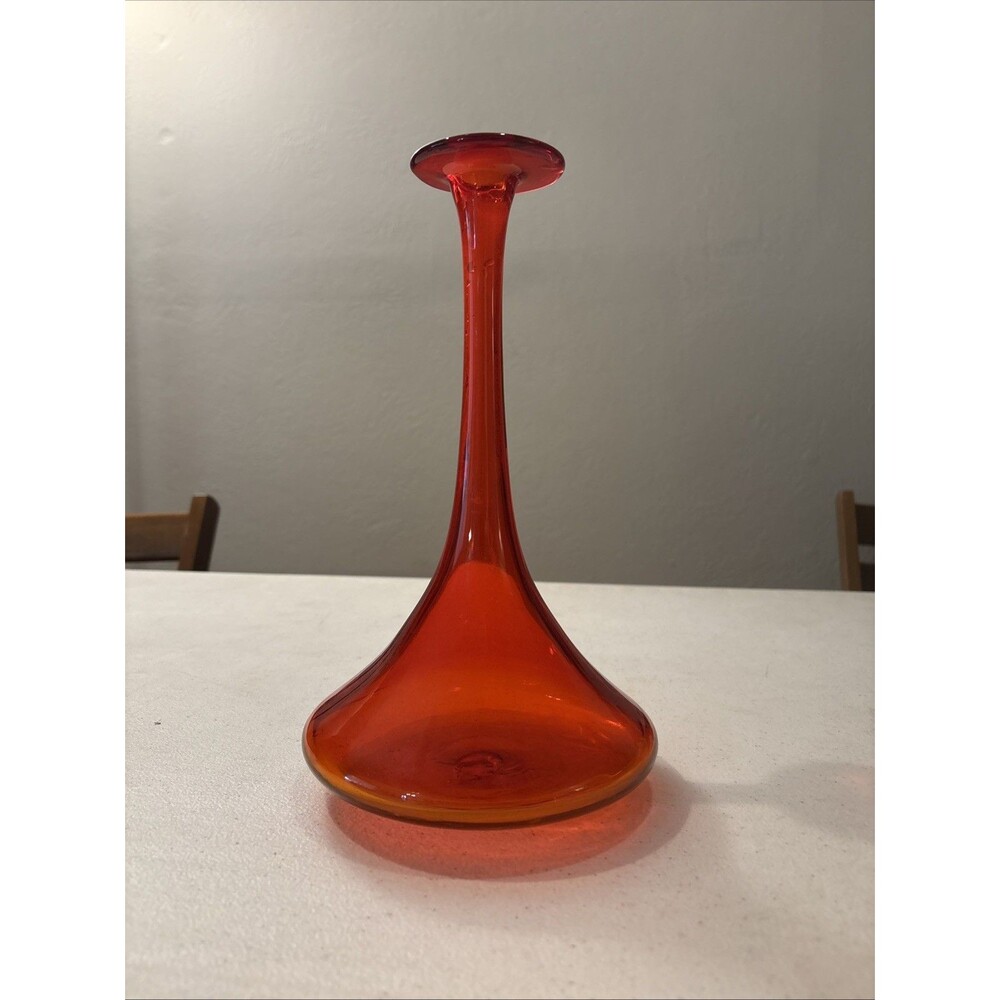 Blenko Blown Shot Glass Decanter Tangerine Wayne Husted Design. Vintage No Stop